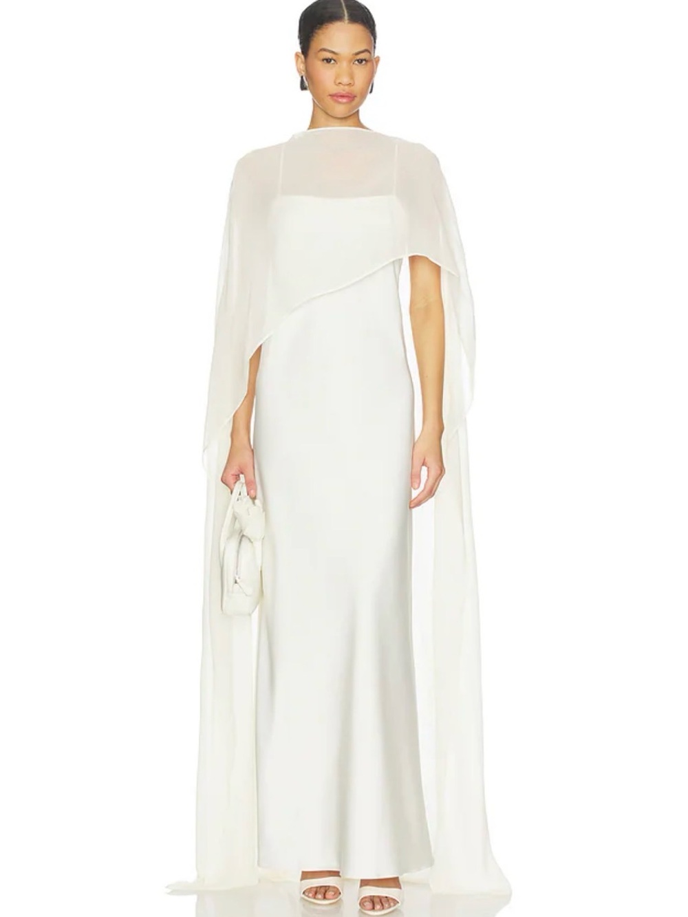 Elegant White Cape Gown - Women's Formal Dress